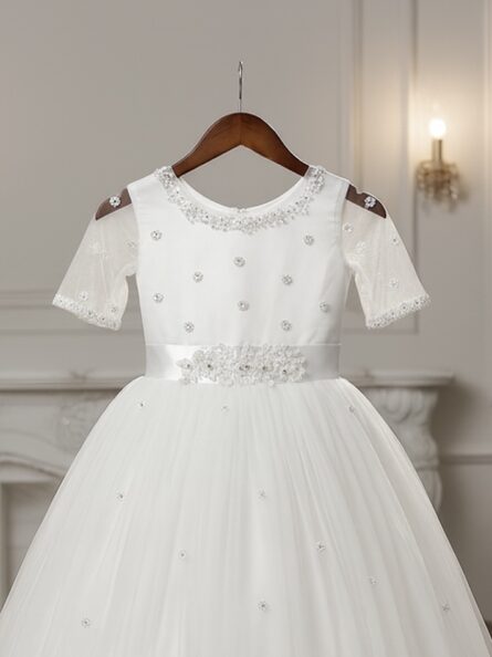 Elegant White pearl-Embellished Holy Communion Gown - Image 2